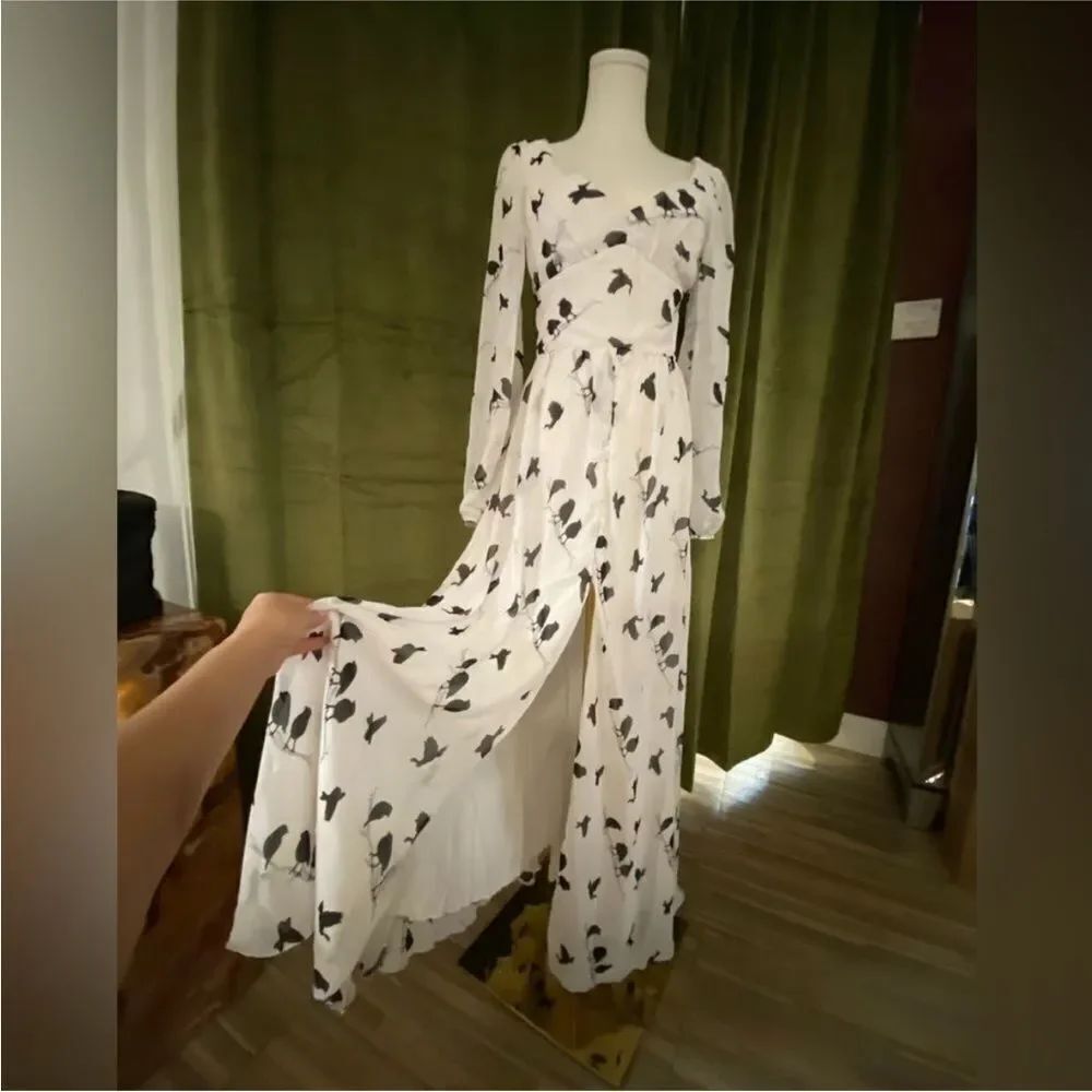Rica Moore Elegant White Patterned maxi Dress, S